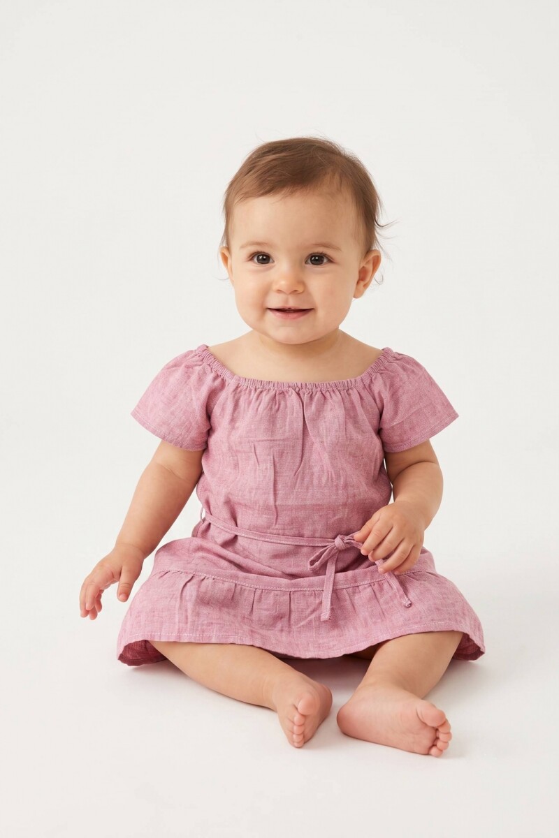 Vestido con volados en hombro ROSA