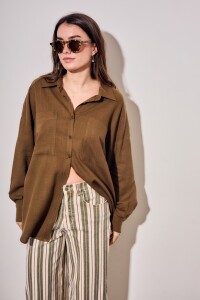 Camisa Con Lino Oliva