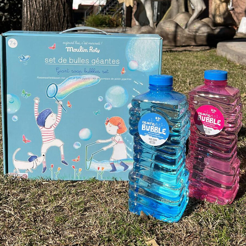 Burbujas Kit Juego de burbujas gigantes Moulin Roty + Botella de 2 litros de líquido Burbujas Kit Juego de burbujas gigantes Moulin Roty + Botella de 2 litros de líquido