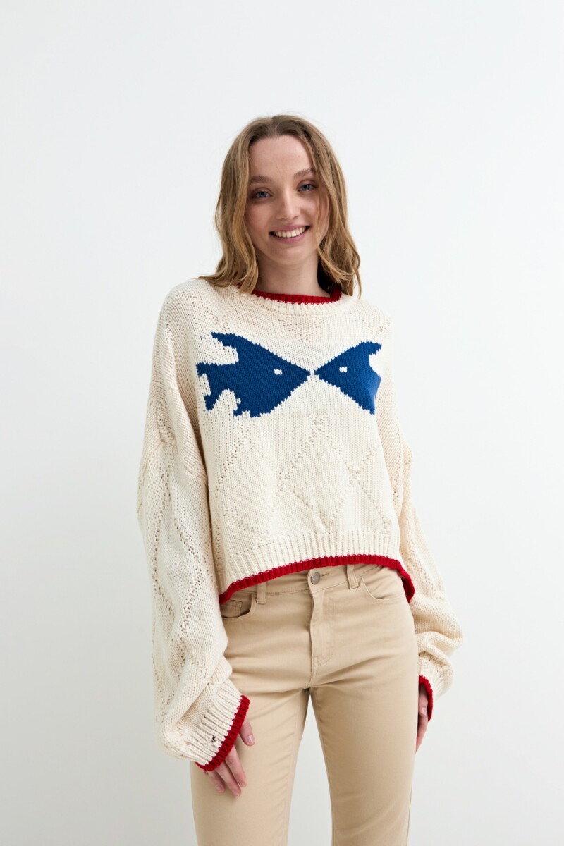 Sweater tejido jacquard peces CRUDO
