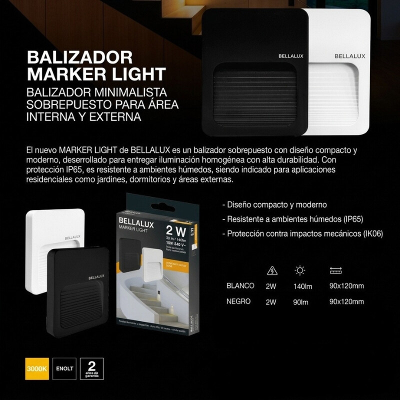 LUMINARIA EXTERIOR BELLALUX MARKER LIGHT Luminaria Exterior BELLALUX Marker Light LED 2W Negro