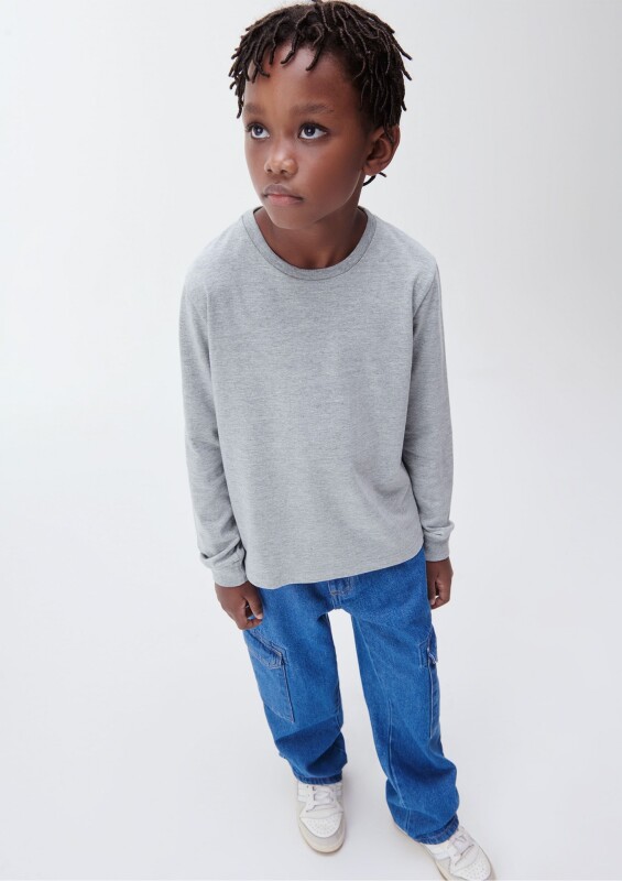 CAMISETA ML MASC CINZA MESCLA