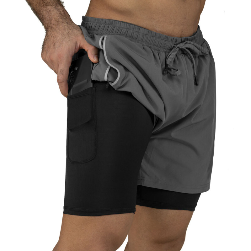 SHORT 2N1 MEN POLY/SPX EVERLAST 5" FORCE CH M6 CHARCOAL