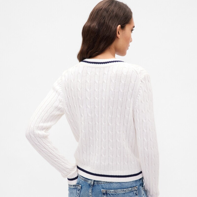 FRANCHISE LOGO COTTON CROP CABLE CARDI NEW OFF WHITE