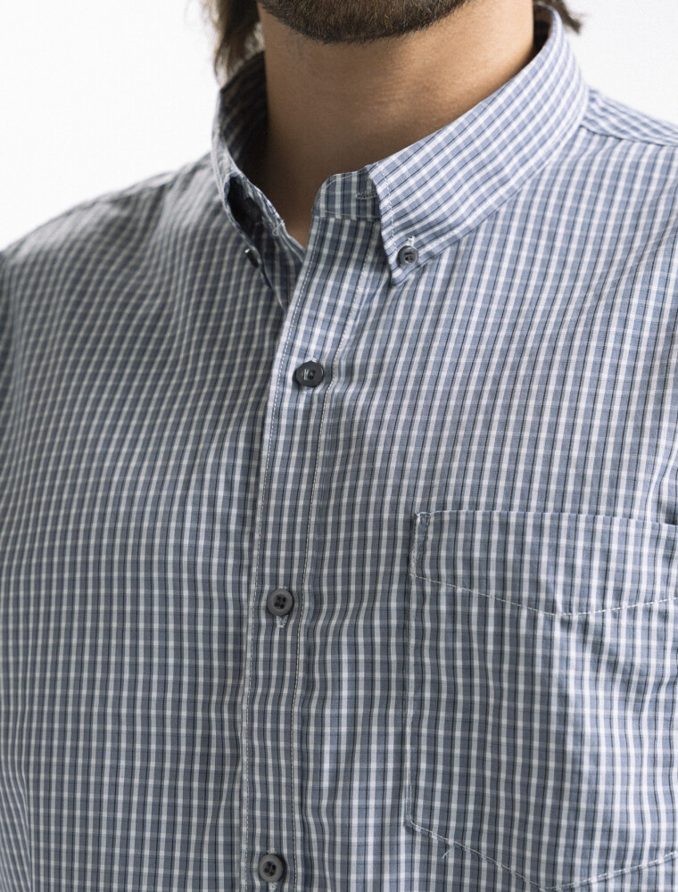 Camisa Manga Corta a Cuadros Gris Oscuro/ Fantasia 5