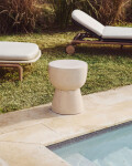Mesa auxiliar exterior Mesquida de cerámica con acabado terracota glaseado Ø 35 cm con acabado crudo glaseado Ø 36 cm