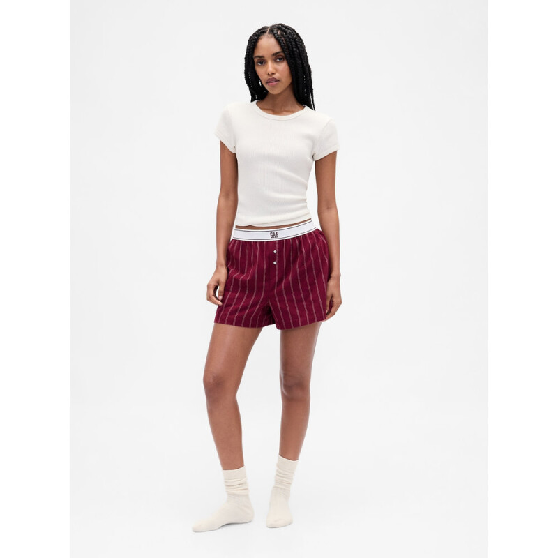 FLANNEL BOXER SHORT BURGUNDY STRIPE