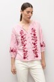 Blusa rayada con bordados rosa