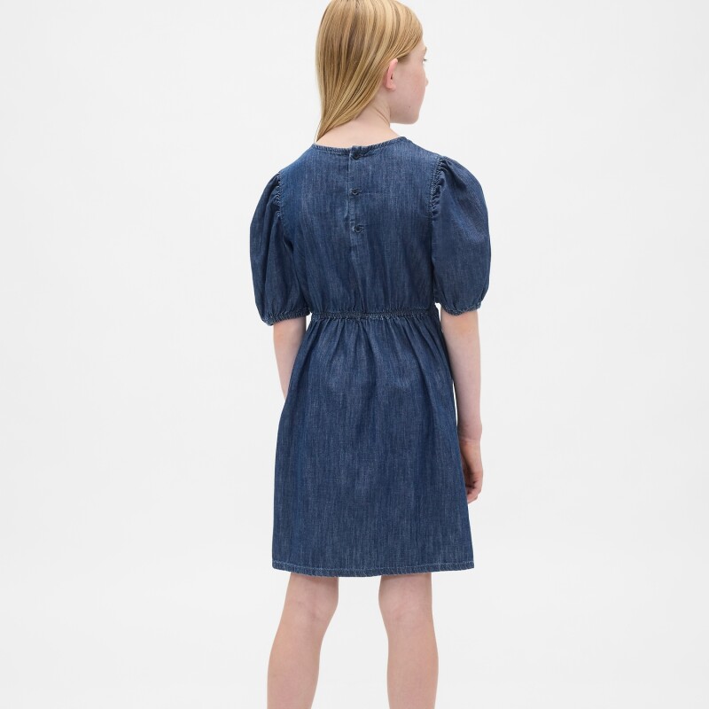 PUFF SLV BOW DRS - MED DNM MEDIUM WASH