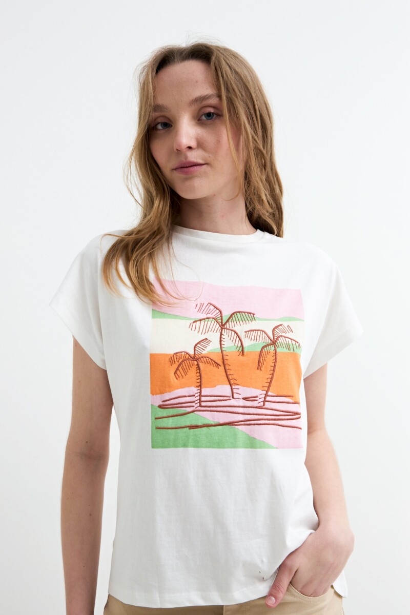 Remera m/c estampada Palmeras BLANCO