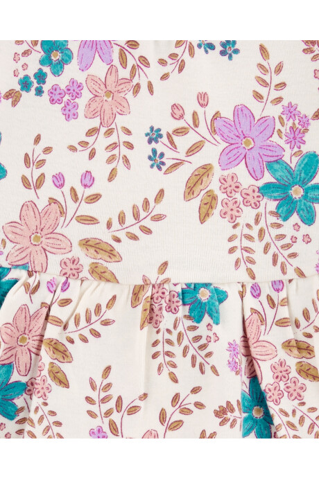 Set dos piezas de algodón, pantalón y body con volado, diseño floral Sin color