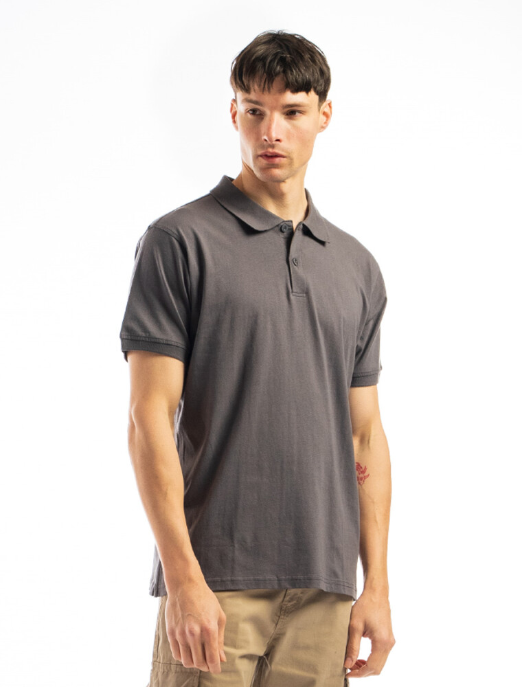Remera Algodón Polo Jersey Gris Oscuro