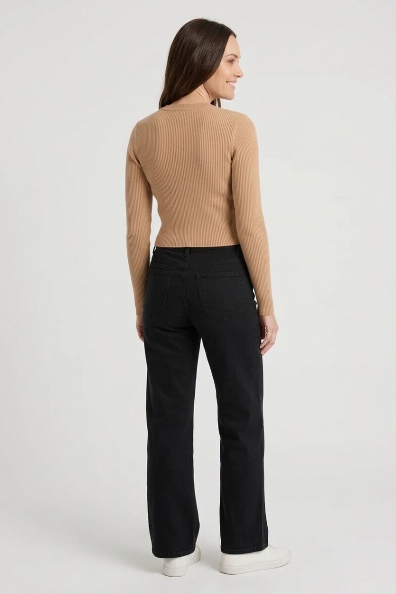 Sweater tejido rib escote a la base TOSTADO