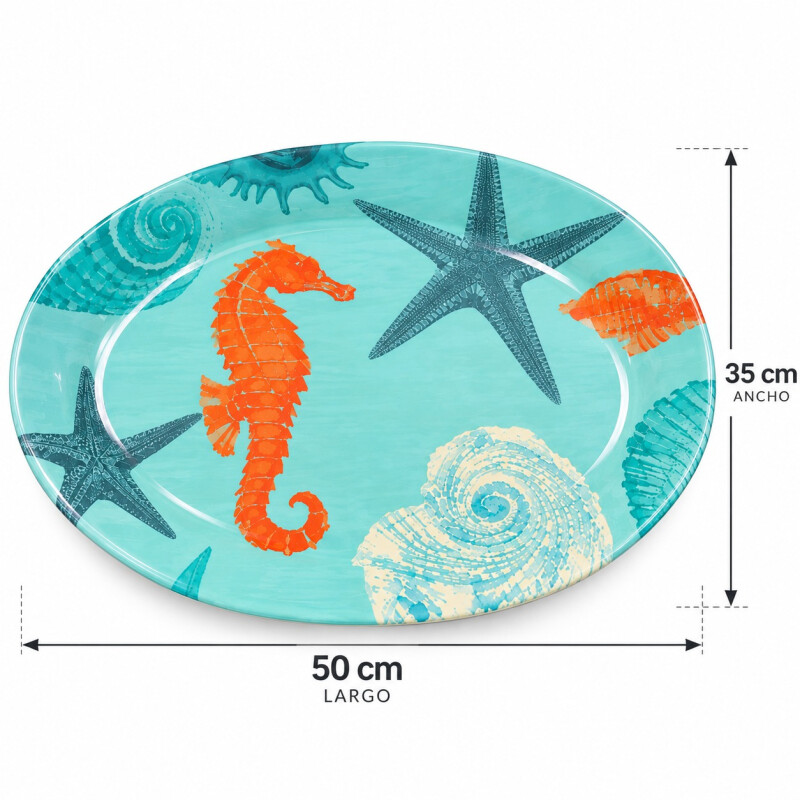 Fuente Ovalada de Melamina 50 x 35 cm Diseño Marino Celeste