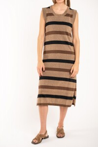 Vestido Rayado Lurex Camel