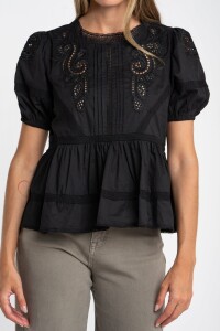 Blusa Algodon Con Encaje Negro