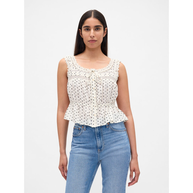 SL LACE TIE FEMME TOP BLACK DOTS