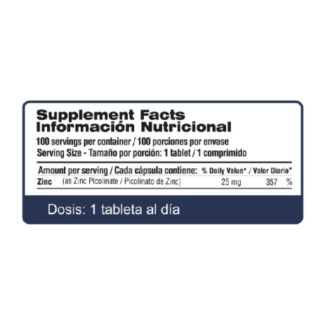 Zinc Picolinate 25 mg 100 Tabletas Qualivits Zinc Picolinate 25 mg 100 Tabletas Qualivits