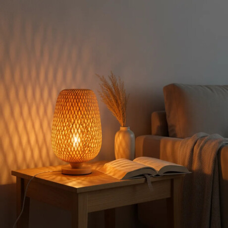 Lámpara De Mesa Bambú/ Natural Búho Alt 33 Cm Lámpara De Mesa Bambú/ Natural Búho Alt 33 Cm