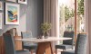 Juego De Comedor - 4 Sillas + Mesa Tapa De Vidrio - Celeste Gris Beige