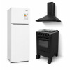 COMBO PETRA HELADERA BLANCA CON COCINA Y CAMPANA EXTRACTORA NEGRA Combo Petra Heladera Blanca Con Cocina Y Campana Extractora Negra