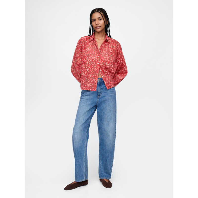 LS PRAIRIE SHIRT RED FLORAL PRINT