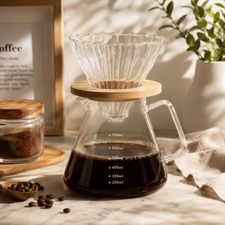 Cafetera Goteo 800 ml Borosilicato y Bambú Cafetera Goteo 800 ml Borosilicato y Bambú