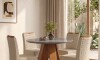 Juego De Comedor 4 Sillas Mesa Redonda - Celeste Gris / Beige