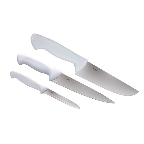 KIT ASADO 3 CUCHILLOS MANGO BLANCO BLANCO