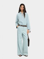 Pantalón Vaquero Recto Con Cinturón azul