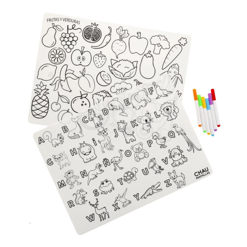 Individuales Lavables Abecedario + Frutas y Verduras Chau Pantallas Individuales Lavables Abecedario + Frutas y Verduras Chau Pantallas