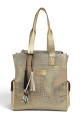 Bolso Tote de Cuero Vacuno y Pelo Natural Croco beige y dorado
