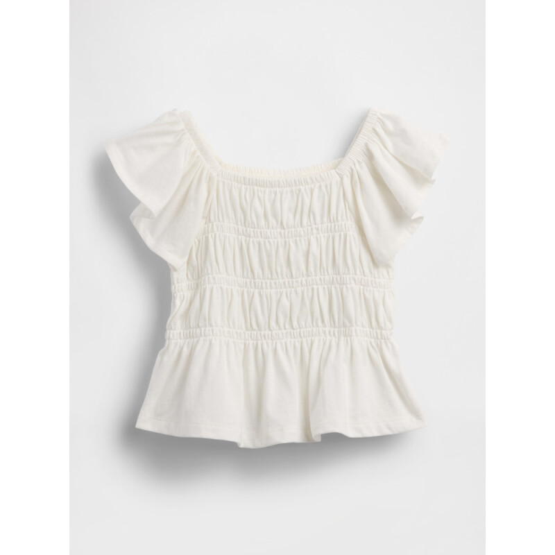 SS FLTR SMOCKED JSY TOP - MARCH NEW OFF WHITE
