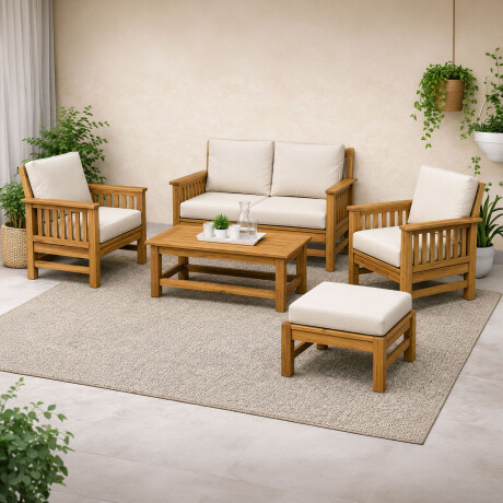 SET DE LIVING MADERA-DE-TECA NATURAL-BEIGE TAKI