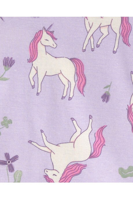 Pijama cuatro piezas de algodón, diseño unicornios y flores. Talles 2-5T Sin color
