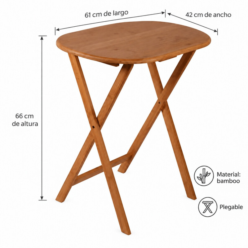 Mesa Oval de Bamboo Plegable 61x42x66cm Mesa Oval de Bamboo Plegable 61x42x66cm