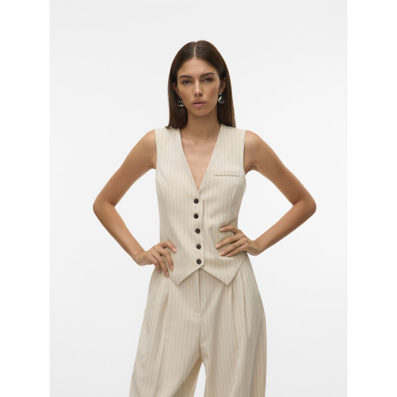 VMTROIAN SL PINTRIPE TAILORED VEST OATMEAL
