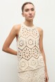 Top halter tejido crochet beige claro