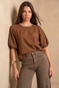 Blusa Mangas Balloon Moca
