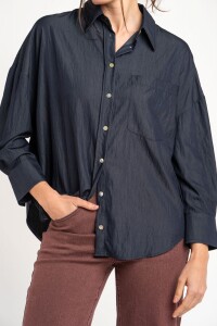 Camisa Con Bolsillo Delantero Denim