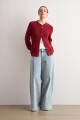 Chaqueta tejida botones metálicos carmesí