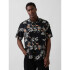 SS LINEN CURVED HEM BLACK FLORAL