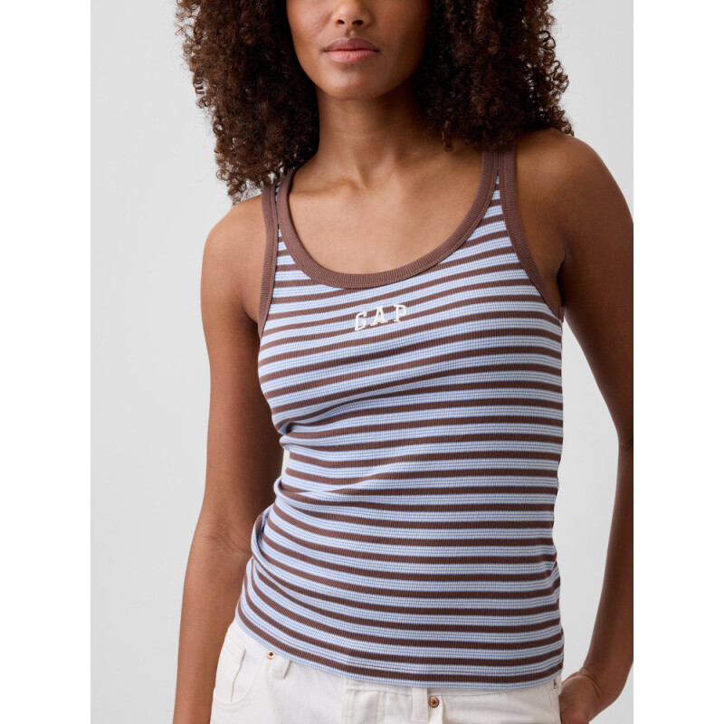 FRCH SL COTTON 2X2 LOGO TANK BROWN STRIPE