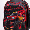 Mochila con carrito, lonchera y cartuchera. Monster car