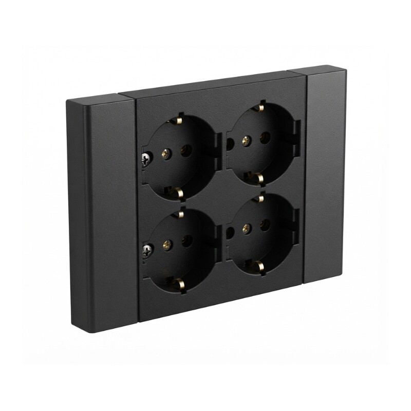22105 MARCO C/4 SCH 2P+T C/SEG Marco con 4 Tomacorrientes Schuko 2P+T con Seguro Negro