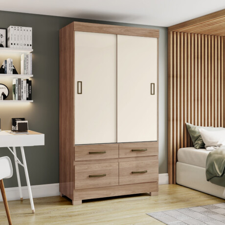 ROPERO 2 PUERTAS CORREDIZAS 4 CAJONES GUARDARROPA ARMARIO PLACARD CLOSET COLOR MADERA - FLEX