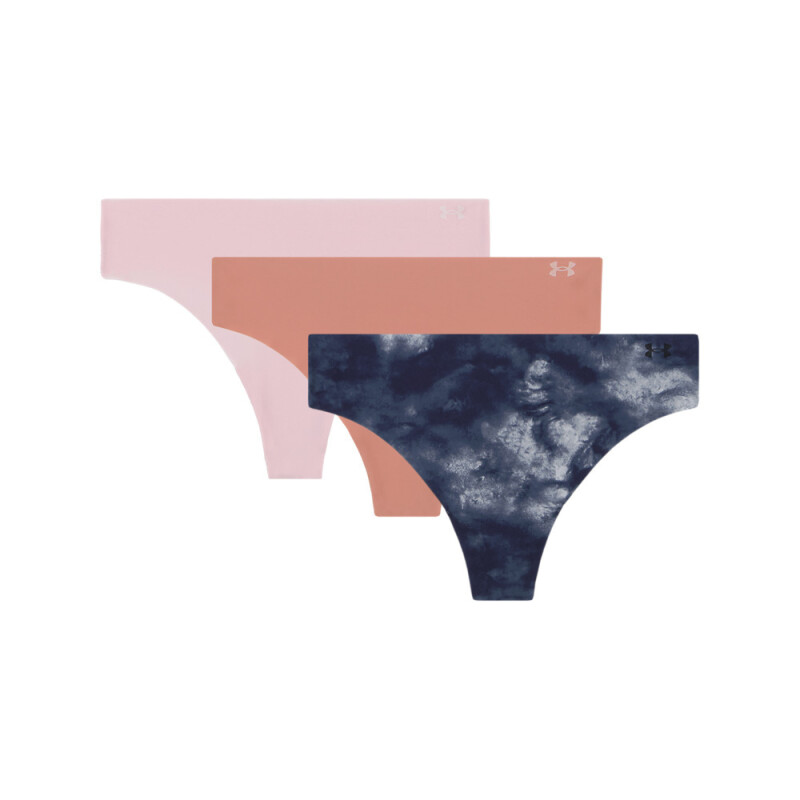 UA PURE STRETCH NO SHOW THONG-PRINT 3PK-BLU GRY-044