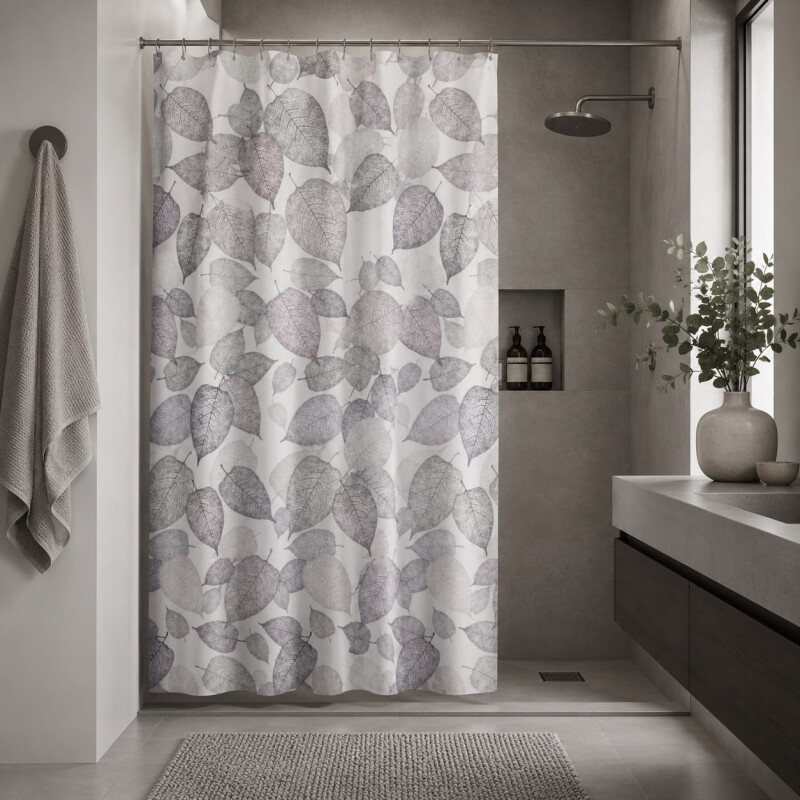 Cortina de Baño 180x180 Estampada Hojas Grises