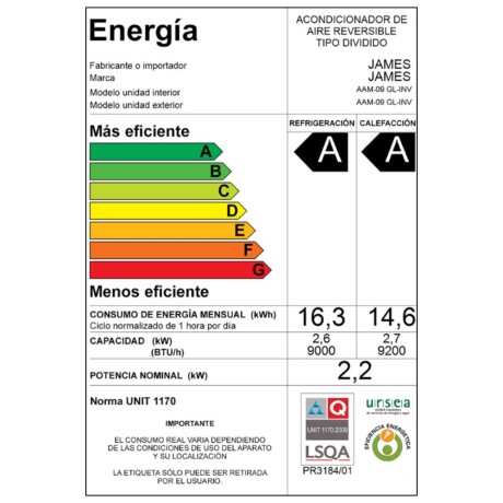 Aire Acondicionado James 9.000 BTU Inverter GL Aire Acondicionado James 9.000 BTU Inverter GL