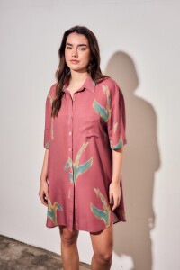 Vestido Camisero Con Lino Print
